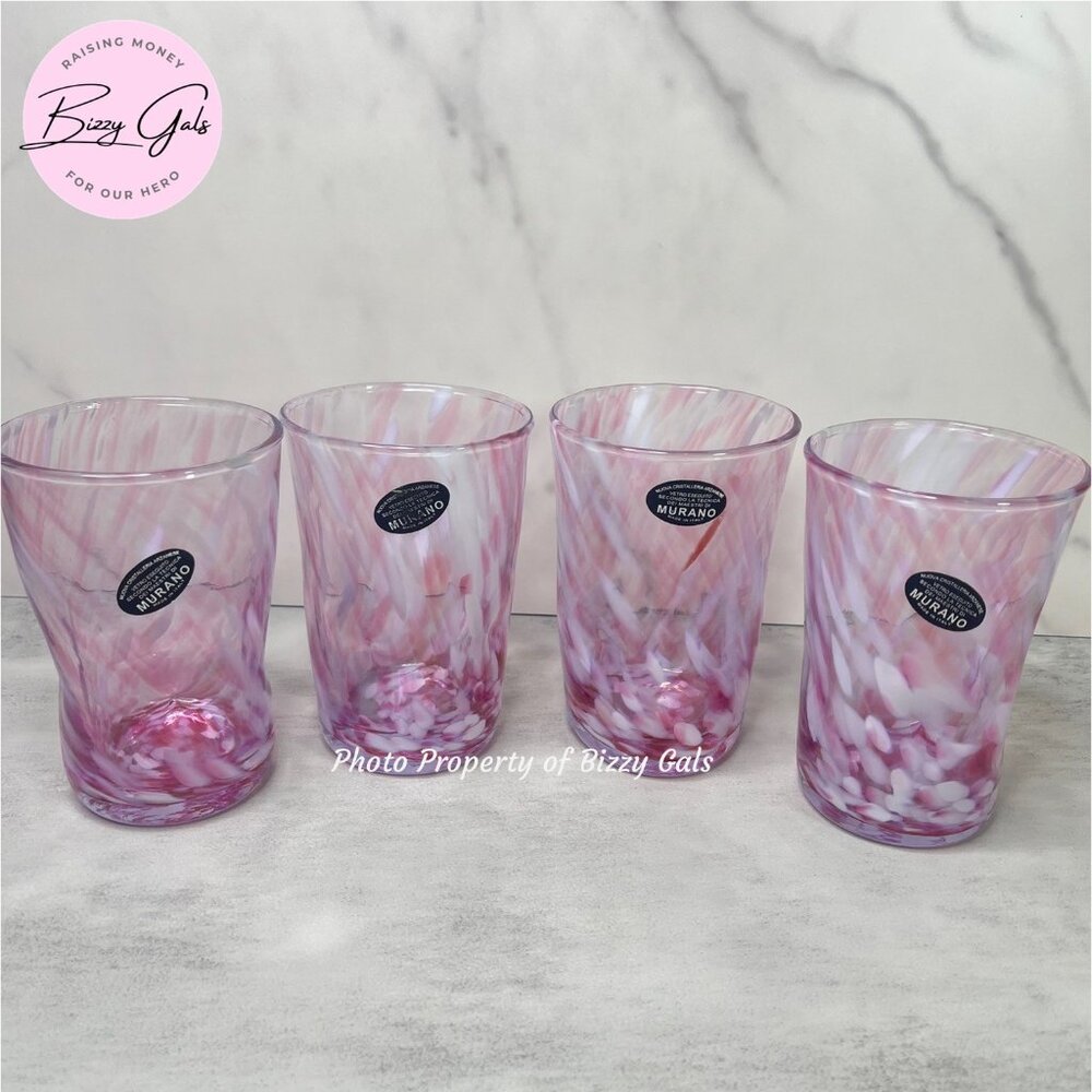 Murano  4 Vetro Eseguito Pink White Drinking Tumbler Glasses